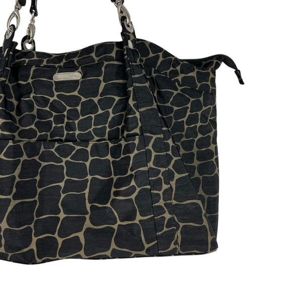 BAGGALLINI Black Cheetah Animal Print Nylon Tote with Silver Hardware - Picture 5 of 9